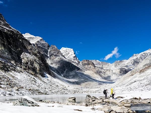 First lake above Camp 1 on Kyajo Ri Peak Climbing Expedition