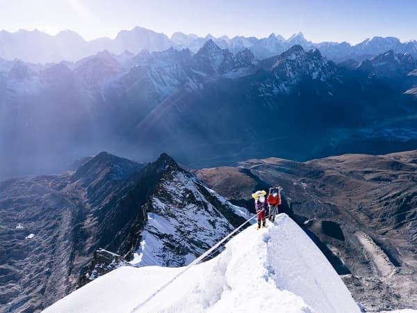 Traversing The Knife Ridge Enroute To Cholatse Summit